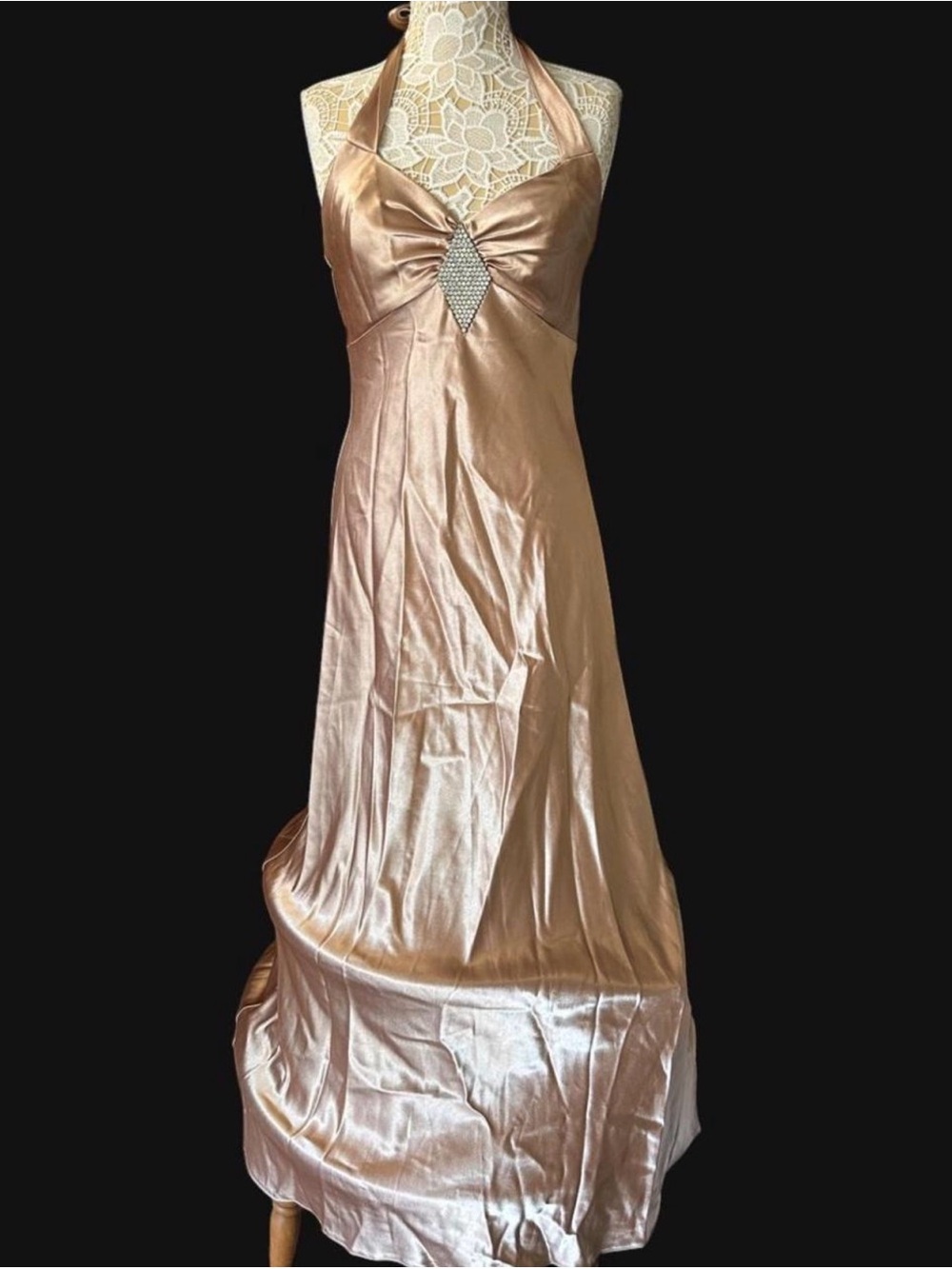 Jessica McClintock Halter Maxi Dress with Rhinestone Accent